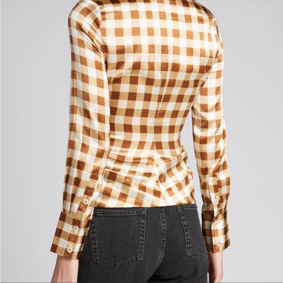 GANNI Silk Check Draped Blouse 10 - Picture 4 of 10